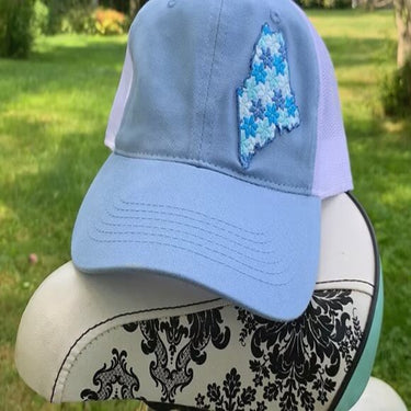 Maine State in Flowers Twill Hat, Soft Blue